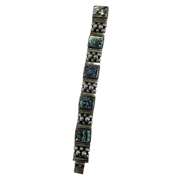 Vintage VKEE .925 Sterling Silver W/ Abalone Stone Taxco Bracelet - Picture 3 of 7